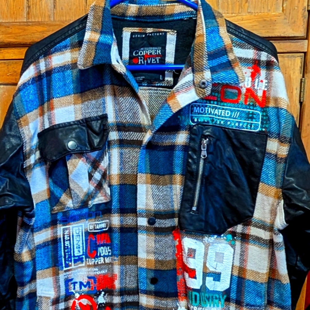 Blue and Black Lightweight Plaid Shirt Jacket